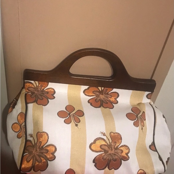 Nordstrom Floral Print Handbag with wooden Handles - Picture 6 of 7
